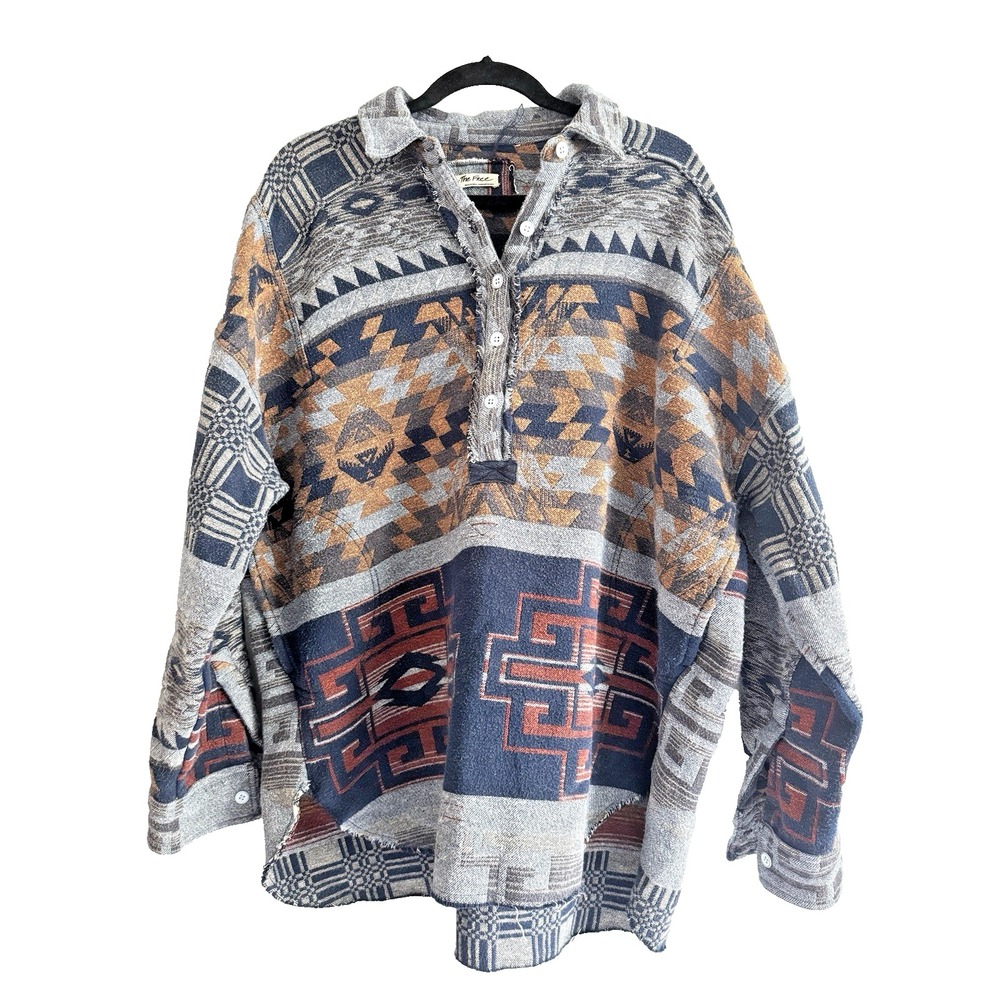 Free People We The Free Arizona Sky Pullover L Indigo Southwestern Henley